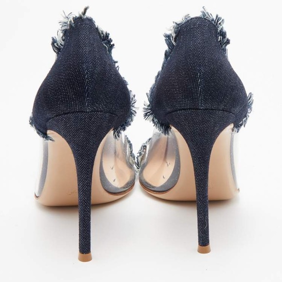 Gianvito Rossi Navy Blue Denim and PVC Plexi Pointed Toe Pumps - Picture 2 of 6